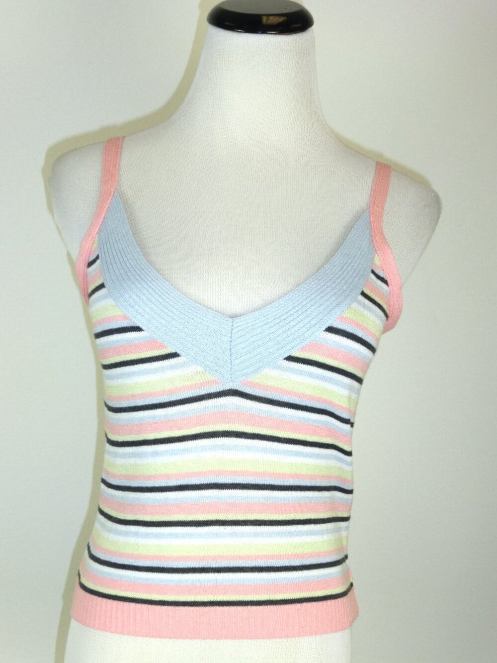 DIESEL COTTON pink white black CAMISOLE pullover knit stripe made in Italy S NWT